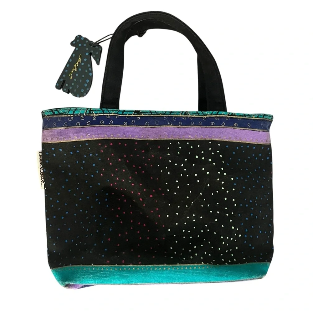 Vintage 1990s Laurel Burch Colorful Dog Canvas Tote Bag Art Purse - Picture 6 of 9